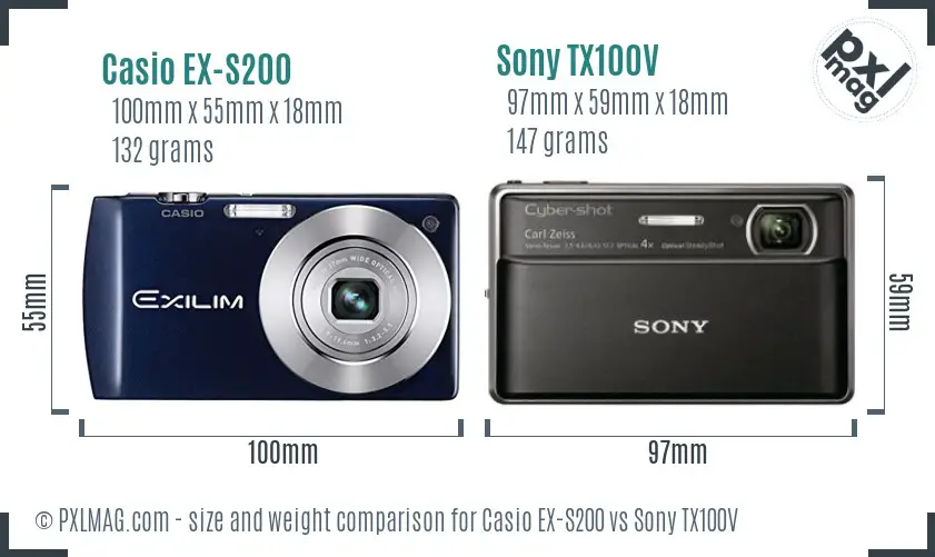 Casio EX-S200 vs Sony TX100V size comparison