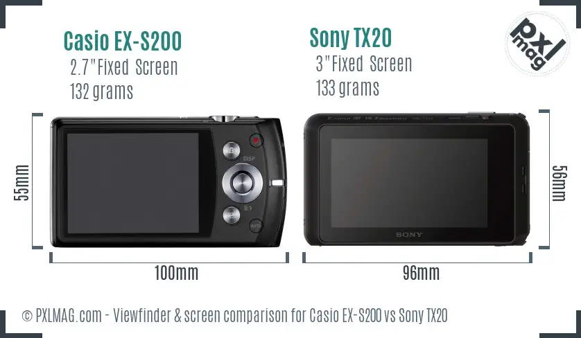 Casio EX-S200 vs Sony TX20 Screen and Viewfinder comparison