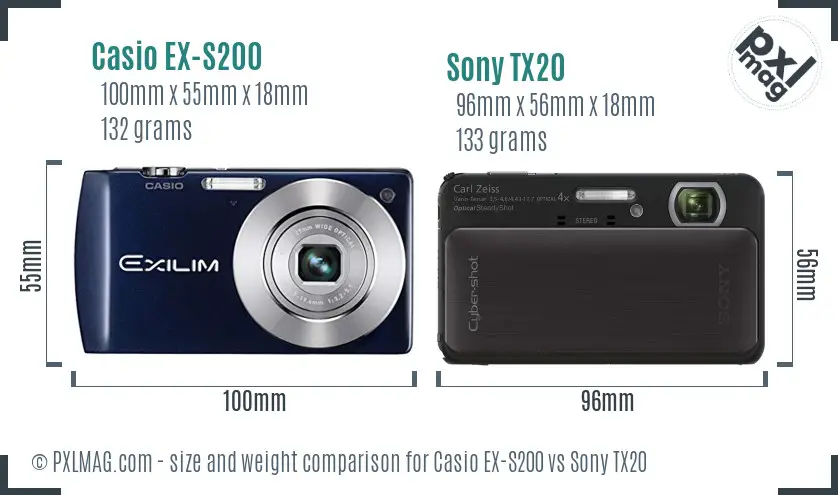 Casio EX-S200 vs Sony TX20 size comparison