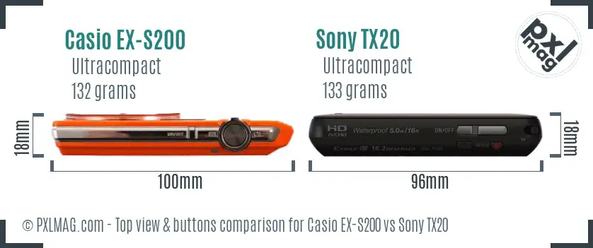 Casio EX-S200 vs Sony TX20 top view buttons comparison