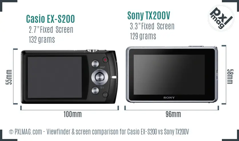 Casio EX-S200 vs Sony TX200V Screen and Viewfinder comparison
