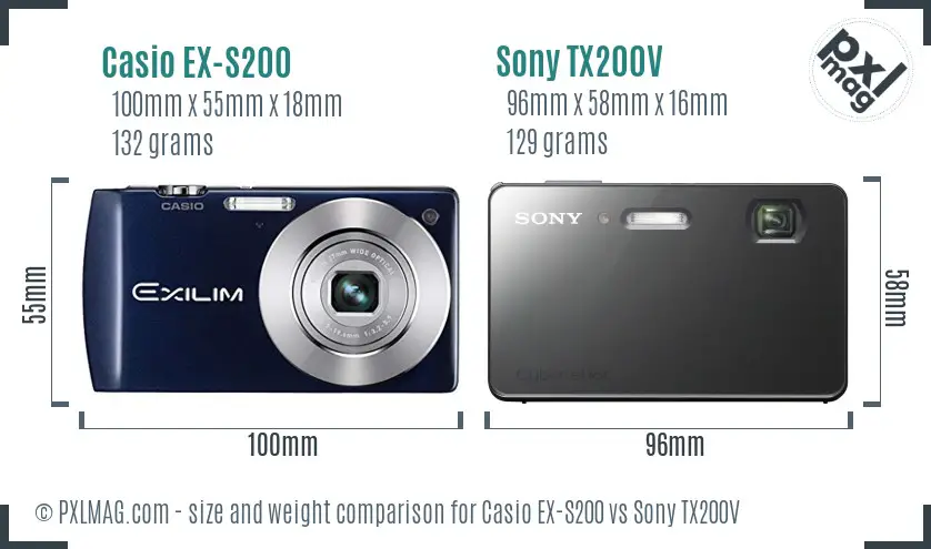 Casio EX-S200 vs Sony TX200V size comparison