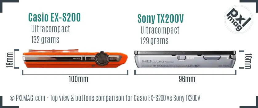 Casio EX-S200 vs Sony TX200V top view buttons comparison