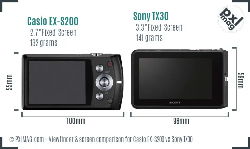 Casio EX-S200 vs Sony TX30 Screen and Viewfinder comparison