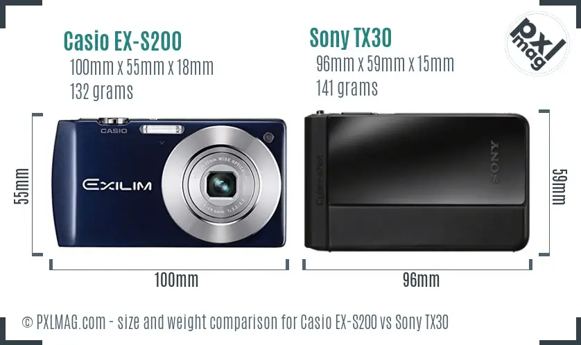 Casio EX-S200 vs Sony TX30 size comparison