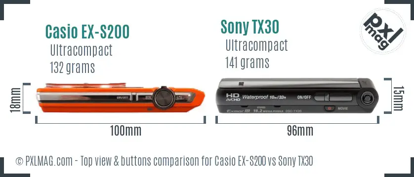 Casio EX-S200 vs Sony TX30 top view buttons comparison