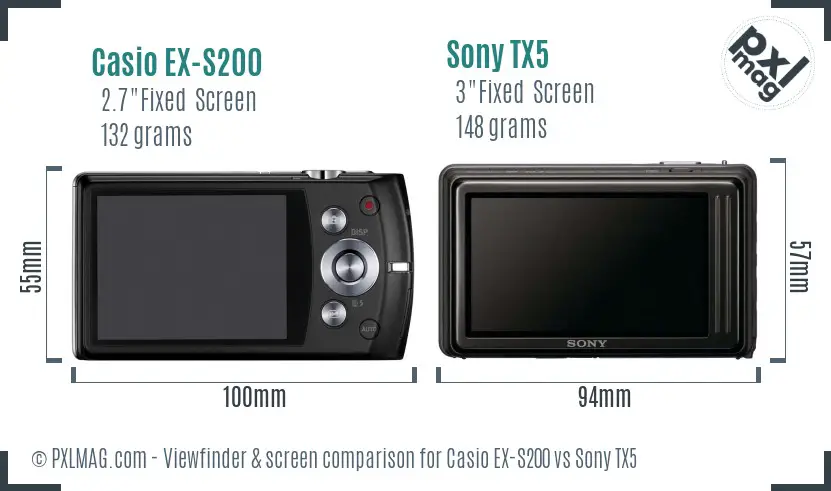 Casio EX-S200 vs Sony TX5 Screen and Viewfinder comparison