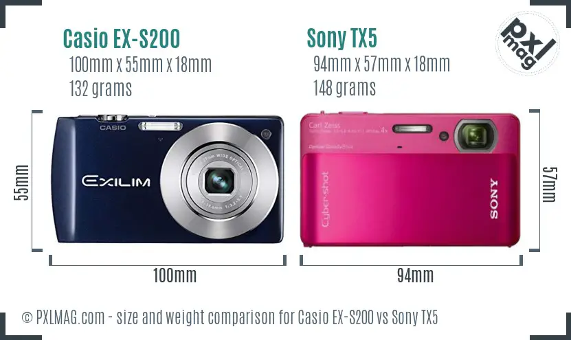 Casio EX-S200 vs Sony TX5 size comparison