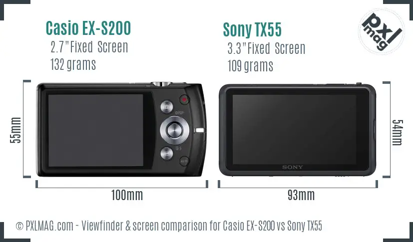 Casio EX-S200 vs Sony TX55 Screen and Viewfinder comparison
