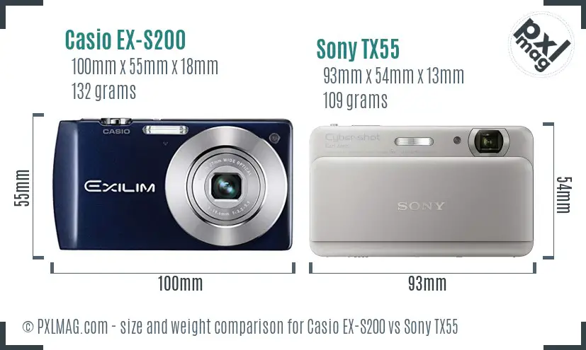 Casio EX-S200 vs Sony TX55 size comparison