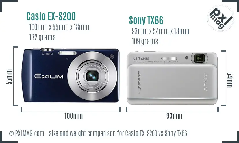 Casio EX-S200 vs Sony TX66 size comparison