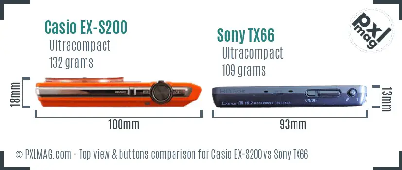 Casio EX-S200 vs Sony TX66 top view buttons comparison
