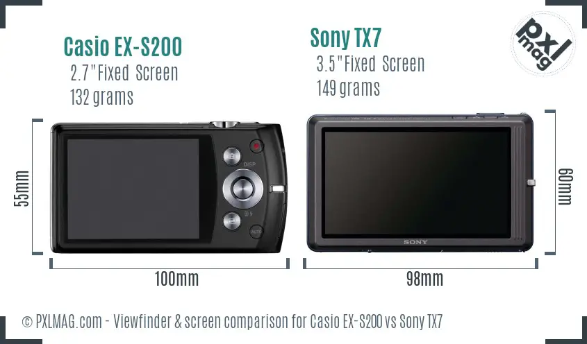 Casio EX-S200 vs Sony TX7 Screen and Viewfinder comparison