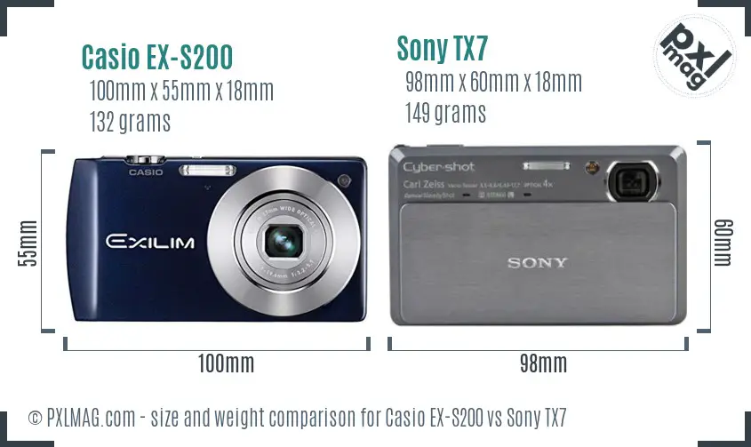 Casio EX-S200 vs Sony TX7 size comparison