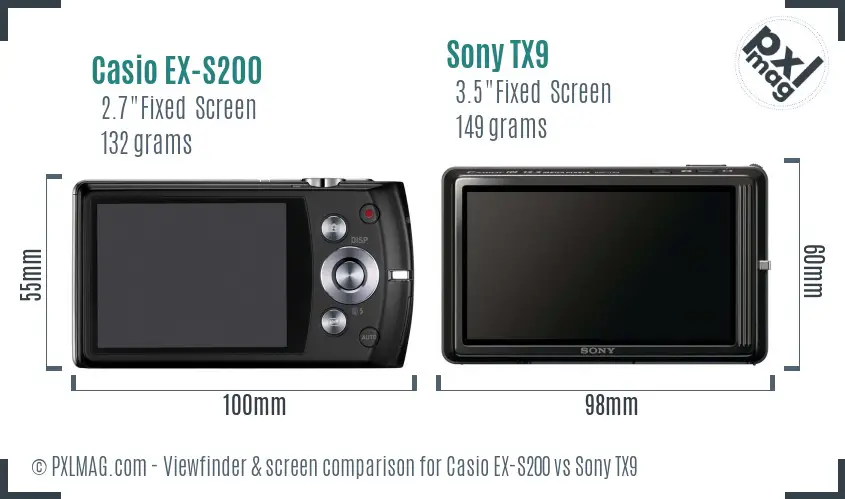 Casio EX-S200 vs Sony TX9 Screen and Viewfinder comparison