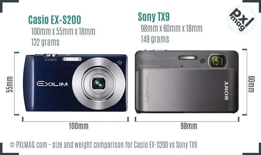 Casio EX-S200 vs Sony TX9 size comparison