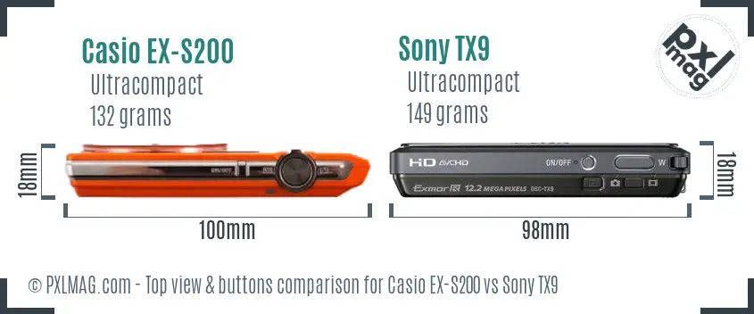 Casio EX-S200 vs Sony TX9 top view buttons comparison