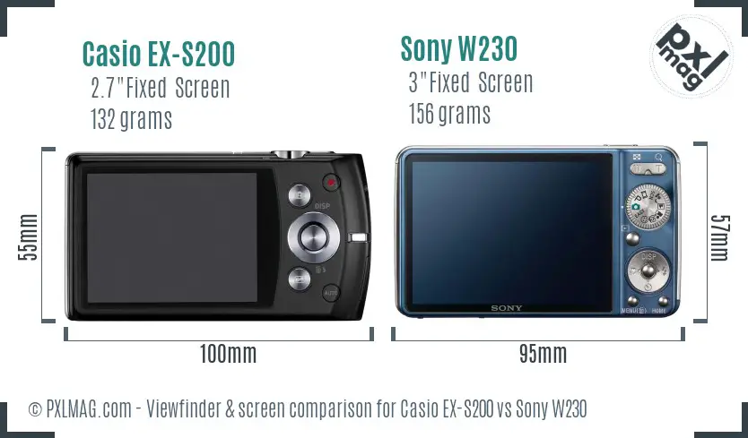 Casio EX-S200 vs Sony W230 Screen and Viewfinder comparison Casio EX-S200 vs Sony W230 Screen and Viewfinder comparison