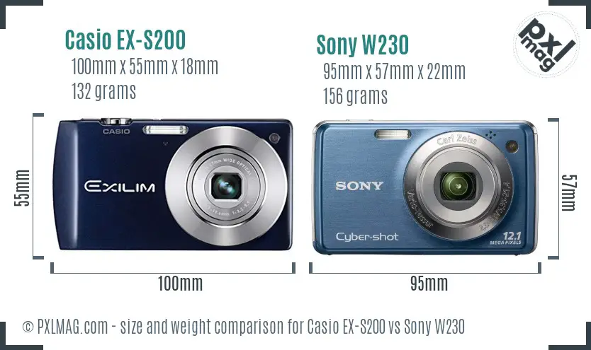 Casio EX-S200 vs Sony W230 size comparison Casio EX-S200 vs Sony W230 size comparison