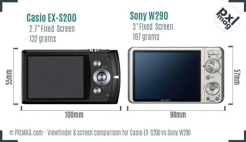Casio EX-S200 vs Sony W290 Screen and Viewfinder comparison