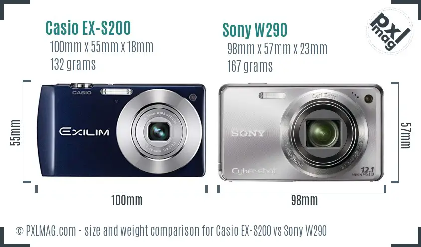 Casio EX-S200 vs Sony W290 size comparison