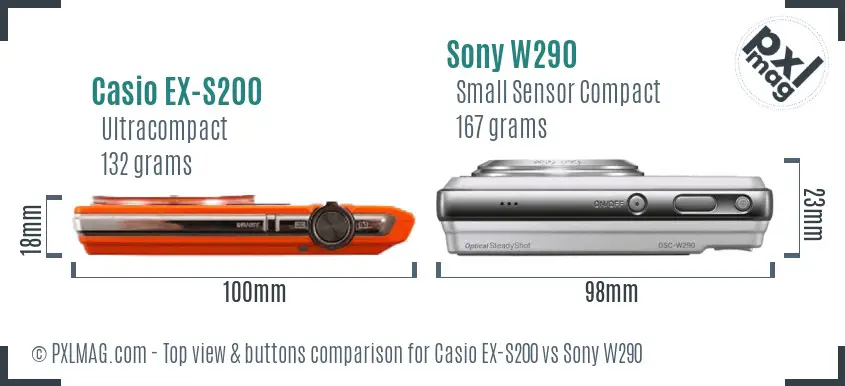 Casio EX-S200 vs Sony W290 top view buttons comparison