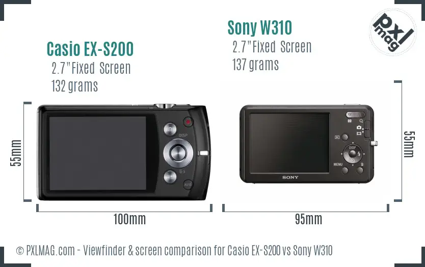 Casio EX-S200 vs Sony W310 Screen and Viewfinder comparison