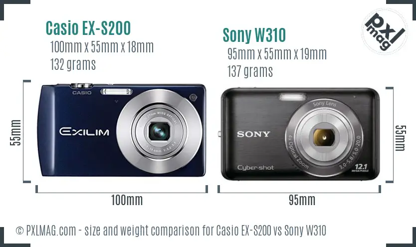 Casio EX-S200 vs Sony W310 size comparison