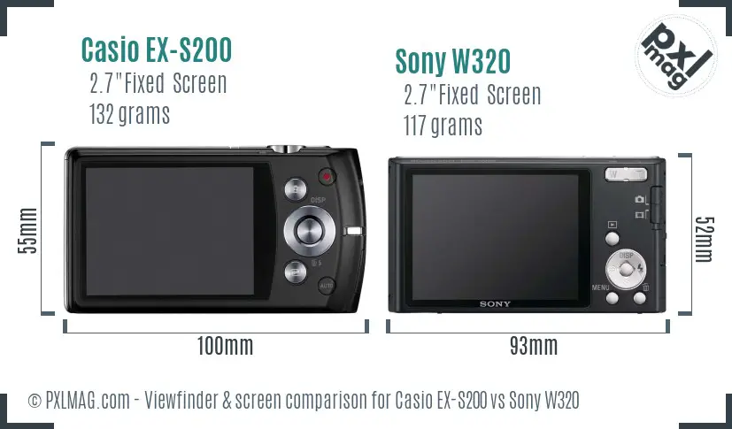 Casio EX-S200 vs Sony W320 Screen and Viewfinder comparison