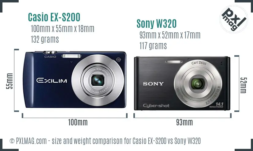 Casio EX-S200 vs Sony W320 size comparison