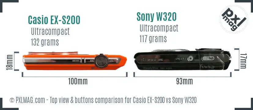 Casio EX-S200 vs Sony W320 top view buttons comparison