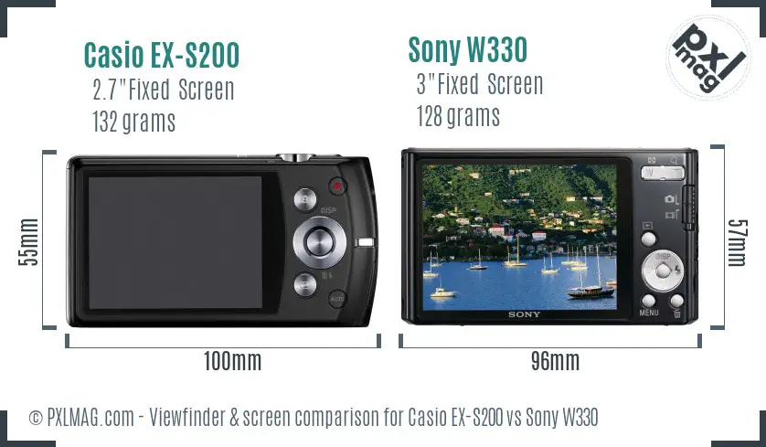 Casio EX-S200 vs Sony W330 Screen and Viewfinder comparison