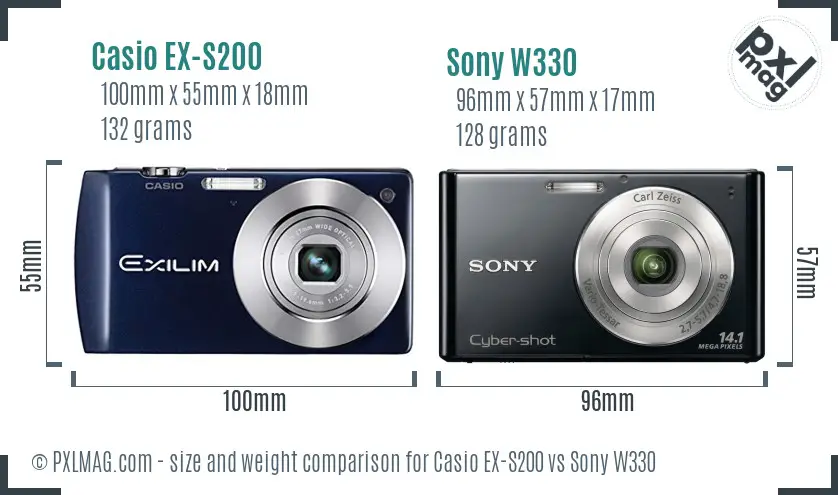 Casio EX-S200 vs Sony W330 size comparison