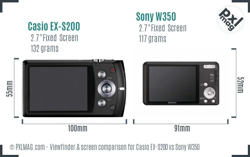 Casio EX-S200 vs Sony W350 Screen and Viewfinder comparison