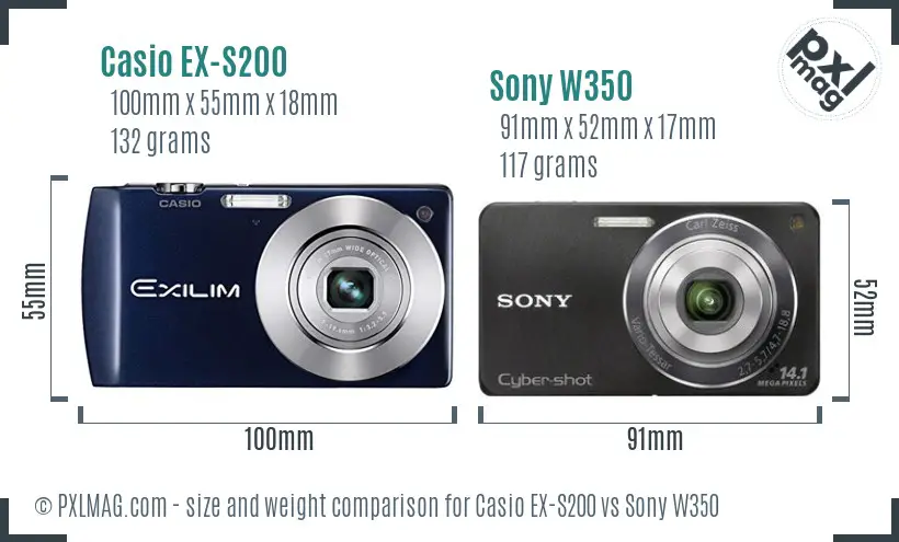 Casio EX-S200 vs Sony W350 size comparison