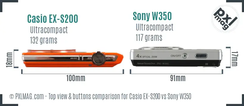 Casio EX-S200 vs Sony W350 top view buttons comparison