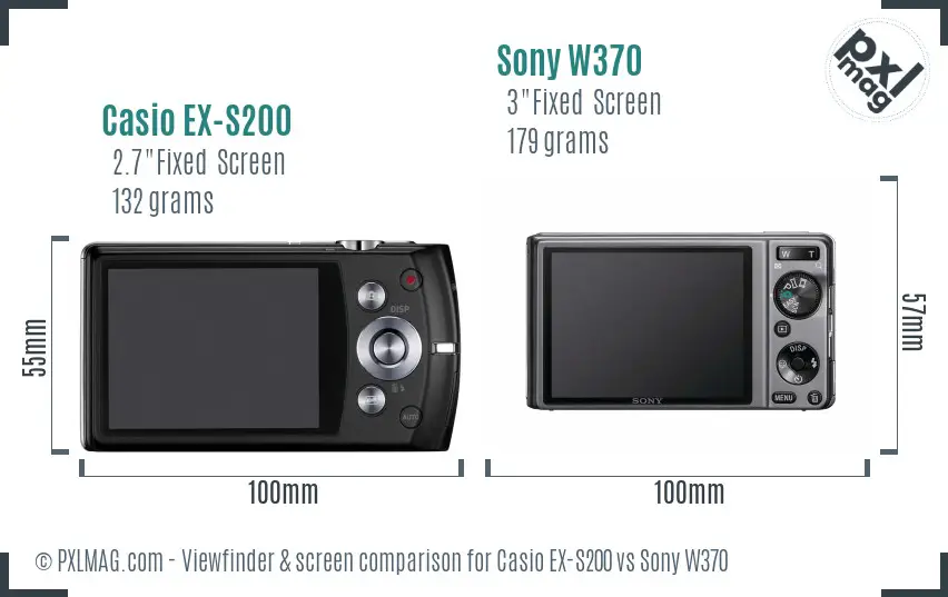 Casio EX-S200 vs Sony W370 Screen and Viewfinder comparison