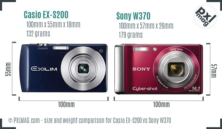 Casio EX-S200 vs Sony W370 size comparison