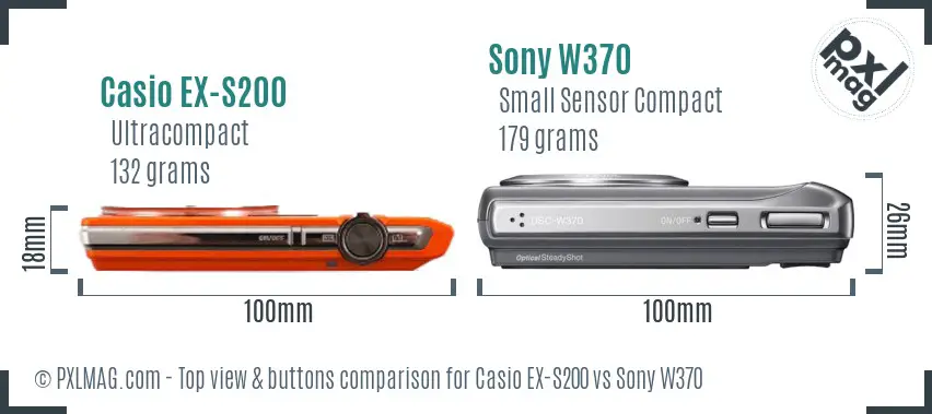 Casio EX-S200 vs Sony W370 top view buttons comparison