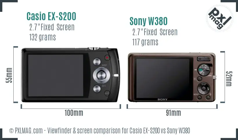 Casio EX-S200 vs Sony W380 Screen and Viewfinder comparison