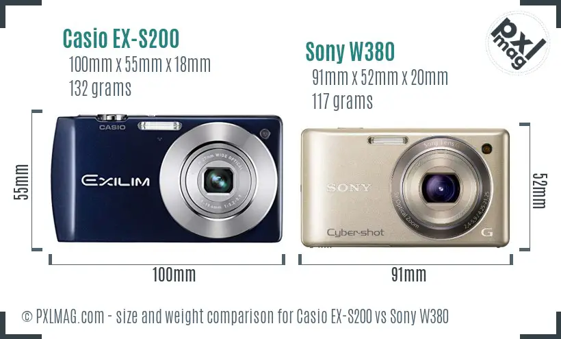 Casio EX-S200 vs Sony W380 size comparison