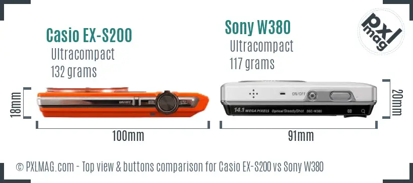 Casio EX-S200 vs Sony W380 top view buttons comparison