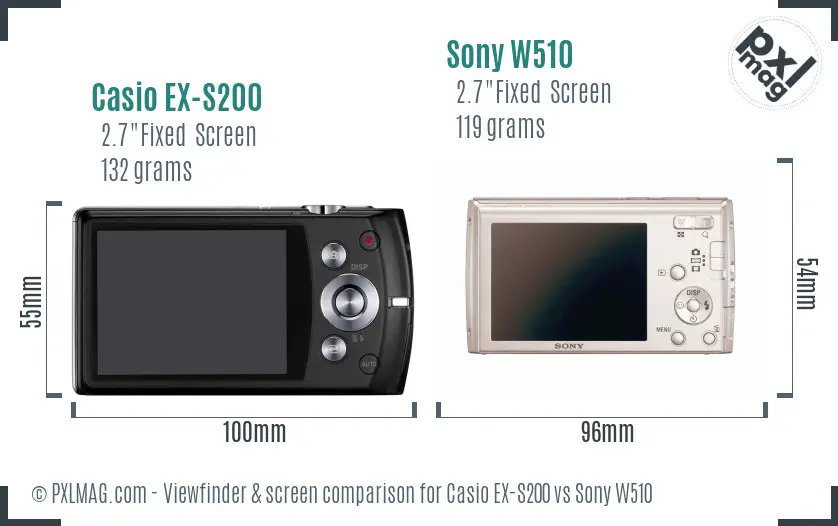 Casio EX-S200 vs Sony W510 Screen and Viewfinder comparison