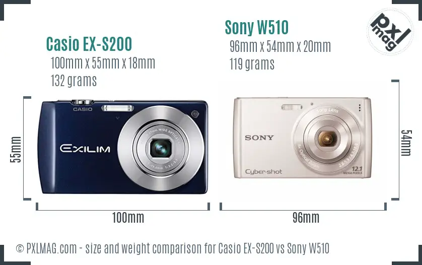 Casio EX-S200 vs Sony W510 size comparison
