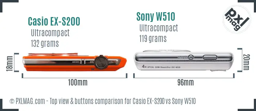 Casio EX-S200 vs Sony W510 top view buttons comparison