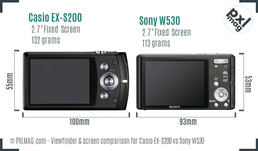 Casio EX-S200 vs Sony W530 Screen and Viewfinder comparison