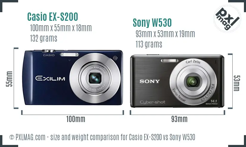 Casio EX-S200 vs Sony W530 size comparison
