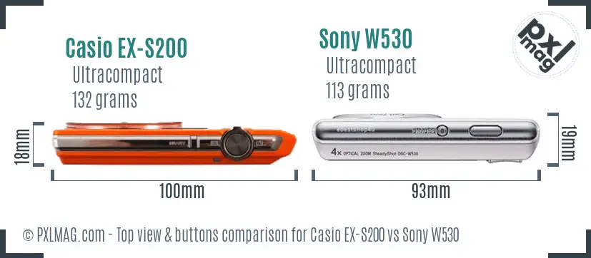 Casio EX-S200 vs Sony W530 top view buttons comparison