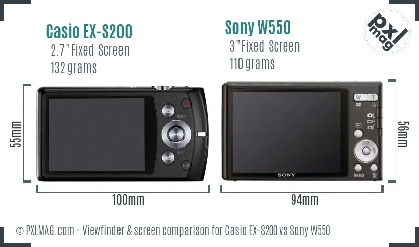 Casio EX-S200 vs Sony W550 Screen and Viewfinder comparison