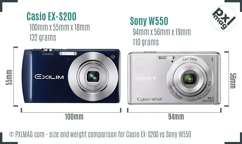 Casio EX-S200 vs Sony W550 size comparison